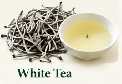 White Tea: silver tea buds and a pale infusion